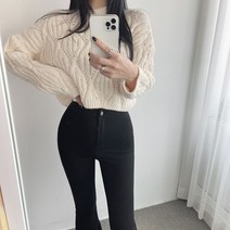 비스코스 케이블 짜임 루즈핏 세미 크롭 니트 티 4컬러