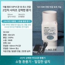 2인치 소형 파이프 환풍기 미니 환풍기 인박카, 50-6W +속도전원+20cm스테인리스관X2