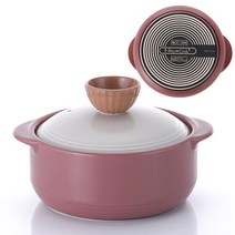 네오플램 프리미엄 평굽 뚝배기 밸리로즈 핑크 + 도자기 뚜껑 세트, 18cm, 1세트