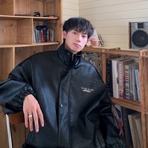 아메리칸 빈티지 가죽 자켓 크로커다일 레더 등판 알파벳 패치 레터링 자수 블루종 항공점퍼