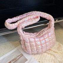 여성용 퀼트 주름 버블 코튼 패딩 백 여행 핸드백 자수 실 다채로운 패션 캐주얼 메신저 백