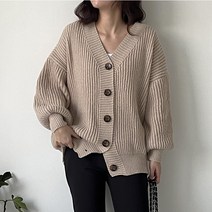 마쿠쿠 브이넥 무지 루즈핏 하찌 긴팔 여성 니트 가디건 카디건