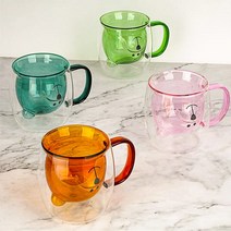 컬러 이중 유리 베어 머그컵 곰돌이컵 귀여운 홈카페 4컬러 260ml, 라임그린