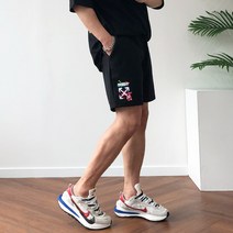 남자 스티커 페인팅 합포 면 4부 밴딩 트레이닝 반바지 3color