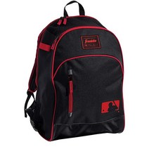 Franklin Sports MLB 배트팩 백 청소년 야구 소프트볼 티볼 스포츠용 장비 가방 박쥐 보관 (2) 펜스 후크 포함., Black/Red
