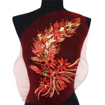 40cm 골드 블루 블랙 스팽글 깃털 꼬리 꽃 레이스 트림 메쉬 패치 자수 웨딩 장식, Red