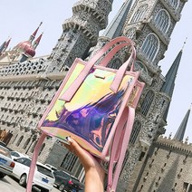 CØupang ⁀‿⁀글로시 홀로그래픽 PVC 토트 크로스 백 SM-UN-8562 미니숄더백 패션토트백 사각토트백 PVC가방 사각토드백Ｇo질라몰