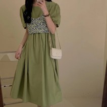 [랜덤플레이] 뷔스티에 레이어드 퍼프 반팔 롱원피스