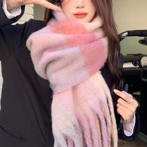 두꺼운 여자 니트목도리 체크머플러 목돌이 핑크 겨울 방한