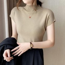 마롱패션 베이직 반목 캡 소매 반팔 니트 HH 여자 반목캡