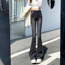 세미 청바지 블랙 그레이 디자인감각 여성 날씬해 보이는 부츠컷 스판 슬림 개성 아메카지스타일 4993025153