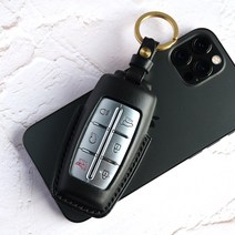 반다레더 현대 제네시스 GV70 GV80 G70 G80 가죽 스마트키 케이스 자동차 키홀더 차키커버, 블랙, 진밤