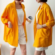 7444 (국내산)여름 마 린넨 여성오버핏롱자켓빅사이즈