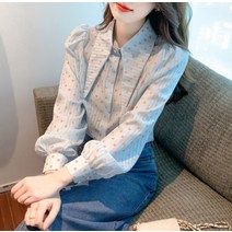 봄 여성 간절기 매력적인 기본핏 귀여운스타일 쉬폰 러블리 도트무늬 셔츠블라우스