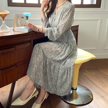 데일리앤 엘리 에스닉 브이넥 여리여리 쉬폰 랩 롱 원피스