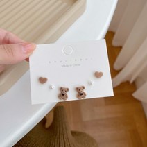 S925 은침 귀걸이 하트 곰돌이 겨울 모직 니트 귀걸이세트 세트 가을 포인트 미니