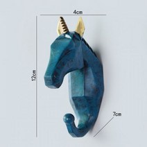1PCS 북유럽 동물 교수형 코트 후크 벽 펀치없는 사슴 머리 키 행거 홈 스토리지 침실 및 드로잉 룸, Blue Unicorn