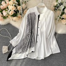 플러스 사이즈 블라우스 봄 하프 블라우스 긴 소매 턴 다운 칼라 blusas mujer