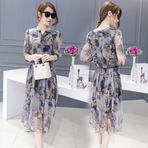 [CESS] DN718 그레이프린팅 쉬폰드레스
