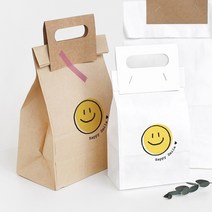 [핸즈픽메이드] 스마일 각대봉투 10매 선물 빵 베이킹 포장 종이 봉투 페이퍼백, 해피스마일 / 10매, 화이트