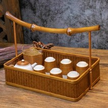 다기장 세댁 옛날 레트로 미니 찬장 그릇장 민족 스타일 옻칠 손으로 짠 대나무 바구니 과일 요리 차 세트 보관 관광 명소 중국, rectangle big