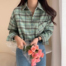[바보사랑] 여성 여름 데일리 블라썸 체크 셔츠 남방