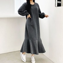 베시시걸 심플 머메이드 기모 밑단프릴 루즈핏 롱원피스 빅사이즈 임부복
