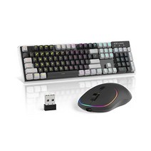 무선 게이밍 키보드 마우스 콤보 MageGee V550 2.4G 충전식 RGB 백릿 클리어 Shell 풀 사이즈 방수 1600DPI LED Mice PC/노트북 랩탑 - 화이트, Gray & Black