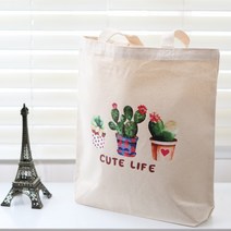 큐티선인장 에코백 숄더백 보조 학원가방 캔버스백