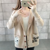 자수 아우터 니트가디건 봄가을 인싸템 후드 스웨터 코트 상패 디자인 여성 상의 3819051656, M, 카키브라운 전문점 품질 관심을 가지다