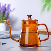 커피포트 드롱기 커피드립퍼 핸드드립주전자 커피머신 구즈넥 글라스 티 푸어 오버 주전자 프리미엄 등급 드립 커피용 뚜껑 포함 핸드메이드 커피 및 차 양조, 호박색 600ml