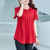 여성 셔츠 블라우스 패션 의류 상의 셔츠 여성여성 블라우스 기본 버튼 솔리드 여름 짧은 소매 셔츠 여성 쉬폰 여성 슬림 의류 플러스 사이즈상의