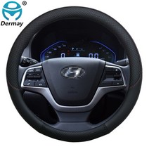 핸들커버 파워핸들 핸들봉 DERMAY Brand for Hyundai Accent Pony Excel Preo Mitsubishi Precis 자동차 마이크로 화이버 가죽 미끄럼, 1.Black