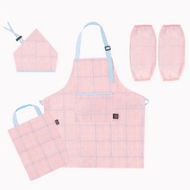 올유키즈 윙하우스 로이도이 체크 앞치마 토시 두건 3종 세트 아동 어린이집 유치원 요리 미술