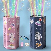 유니커블 DIY 우주인 유니콘 캐릭터 스티커 LED 라이트 뮤직 대형 자동 원통 충전식 버블 메이커 12홀 머신 파워 버블건 비눗방울 야외 장난감 선물, 네이비 WPS205