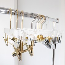 지엔디스플레이 옷가게 논슬립 아이디어 골드 라운드 투명 아크릴옷걸이 고급 앤틱 정장 양복 실리콘코팅 치마 바지집게 옷걸이, 1개, 03. 직선형 하의 옷걸이 - 성인용 골드고리 (2묶음)