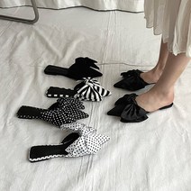 이나슈즈 귀여운 왕리본 스틸레토 뮬 슬리퍼 1.5cm 새틴 블로퍼