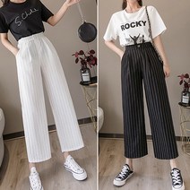리틀깽스 빅사이즈 44~77 데일리 뒷밴딩 시원한 여름 린넨 마 루즈핏 단가라 스트라이프 와이드팬츠 통바지 여름휴가 리조트룩
