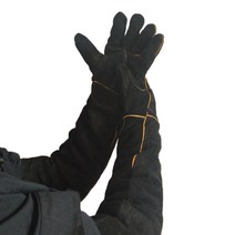 동물 물림 긁힘 방지 장갑 소가죽 훈련 개 대형견 맹견 손 팔 보호 조련사 특수장갑, 블랙