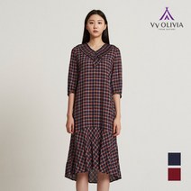 올리비아로렌 체크 프릴 롱 원피스 VVCOAWF7221