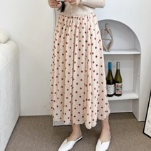여성 밴딩 쉬폰 떙떙이 롱스커트 도트 땡땡이 플리츠 주름 속치마