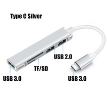 C타입 허브 고속 USB 3.0 분배기 카드 리더 맥북 컴퓨터 액세서리 용 SD TF 포트가있는 멀티 포트, 04 Type C Silver