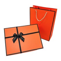 루루홈 주황색 선물 포장 박스 + 종이 가방, 5호 박스 + 5호 가방