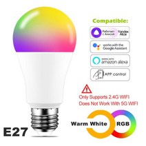 스마트전구 LED IOT Yandex Alice-스마트 전구 15W 컬러 WiFi 조명 RGB E27 LED 램프 220V 110V Alexa Goo, 한개옵션1, 06 Color Warm White x1