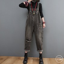 도오빠 여성 데님 멜빵 팬츠 청바지 루즈핏 배기바지 빅사이즈 점프수트 원피스 여자멜빵바지