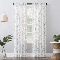 No 918 56509 Delia 자수 플로럴 쉬어 로드 포켓 커튼 패널 127cm x 160cm50인치 63인치 화이트