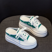 꽃소담 여성 통굽 8cm 키높이 블로퍼 스니커즈 뮬캔버스화 슬리퍼QQA1169