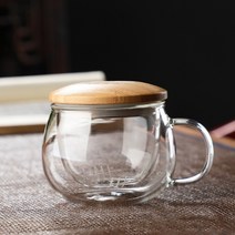 내열유리 뚜껑 차거름망 티머그 유리컵 홍차잔 허브티잔 카페 투명잔 로하티 300ml, 상세 참조