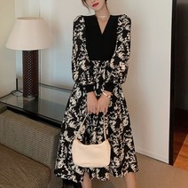 긴팔 드레스 여성 9월 하객룩 코디 결혼식 복고풍 A라인 스커트 통통녀 원피스