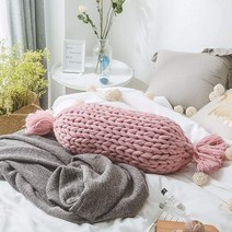 Vctops 청키 니트 원형 장식용 쿠션 인서트 포함 매우 부드럽고 아늑한 핸드메이드 그린 지름 40.6cm16인치, 12Inch x 20Inch/30 x 50cm, Pink